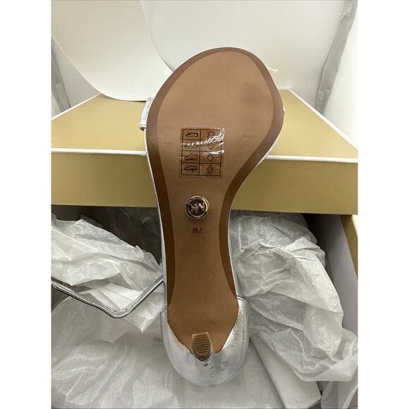 Michael Kors Paris Women's Size 7 M Silver Sequin Heels Ankle Strap Sandal NWB - Picture 10 of 12